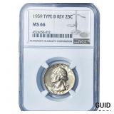 1959 Washington Silver Quarter NGC MS55 Type B Rev