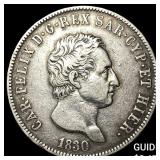 1830 Italian States Carlo Feilce SIlver 5 Lire