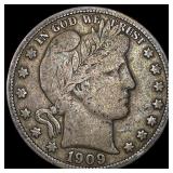 1909-S Silver Barber Half Dollar LIGHTLY  CIRCULA