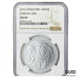 2016 Congo Republic 1oz Silver 500 Francs-Lion NGC
