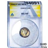 1940-D Mercury Silver Dime ANACS MS66