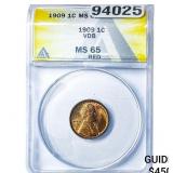 1909 VDB Wheat Cent ANACS MS65 Red