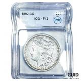 1892-CC Morgan Silver Dollar ICG F12