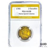 1765 2 Escudos Mexico Spanish Colonies PGA AU58