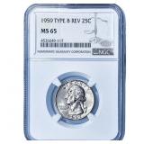 1959 Washington Silver Quarter NGC MS65 Type B Rev