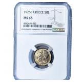 1926B Greece Copper Nickel 50 Lepta NGC MS65