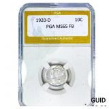 1920-D Mercury Silver Dime PGA MS65 FB