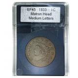1833 Coronet Head Large Cent  EF45