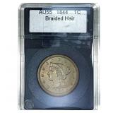 1844 Braided Hair Large Cent  AU55