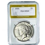 1935 Silver Peace Dollar PGA MS64