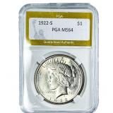 1922-S Silver Peace Dollar PGA MS64