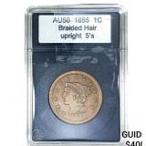 1855 Braided Hair Large Cent  AU50 Upright 5
