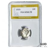 1920 Mercury Silver Dime PGA MS66 FB