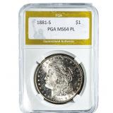 1881-S Morgan Silver Dollar PGA MS64 PL