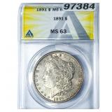 1891 Morgan Silver Dollar ANACS MS63
