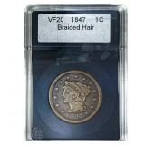 1847 Braided Hair Large Cent  VF20