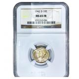 1942-D Mercury Silver Dime NGC MS65 FB