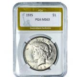 1935 Silver Peace Dollar PGA MS63