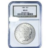 1881 Morgan Silver Dollar NGC MS63