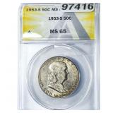 1953-S Franklin Half Dollar ANACS MS65