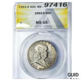 1953-S Franklin Half Dollar ANACS MS65