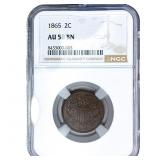 1865 2C Shield NGC AU58 BN