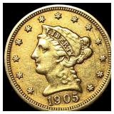 1905 Liberty Head Gold Quarter Eagle $2.50 NEARLY