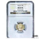 1942-D Mercury Silver Dime NGC MS65 FB