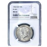 1964 D/D Kennedy Half Dollar NGC MS64