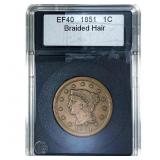 1851 Braided Hair Large Cent  EF40