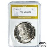 1881-S Morgan Silver Dollar PGA MS64 PL