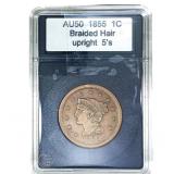 1855 Braided Hair Large Cent  AU50 Upright 5