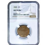 1865 2C Shield NGC AU55 BN