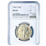1943-S Walking Liberty Half Dollar NGC MS64
