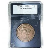 1853 Braided Hair Large Cent  VF30
