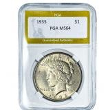 1935 Silver Peace Dollar PGA MS64