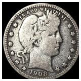 1908 Barber Silver Quarter LIGHTLY CIRCULATED