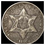 1860 Silver Three-Cent Piece NEARLY UNCIRCULATED