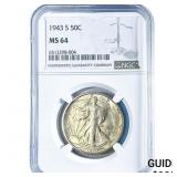 1943-S Walking Liberty Half Dollar NGC MS64