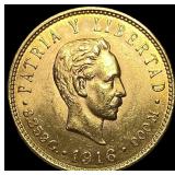 1916 Cuba Gold 5 Pesos CHOICE BU