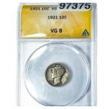 1921 Mercury Silver Dime ANACS VG8