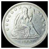 1860-O Silver Seated Liberty Quarter NEARLY  UNCI