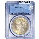 1922 Silver Peace Dollar PCGS MS63