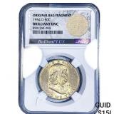 1954-D Franklin Half Dollar NGC BU Orig. Bag Frag.