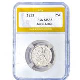 1853 Standing Liberty Quarter PGA MS63 Arrows & Ra