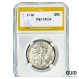 1938 Walking Liberty Half Dollar PGA MS64