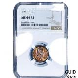 1931-S Wheat Cent NGC MS64 RB