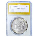 1880-O Morgan Silver Dollar PGA MS64