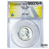 1951 Washington Silver Quarter ANACS PF64 PROOF