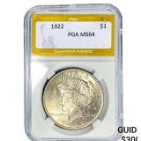 1922 Silver Peace Dollar PGA MS64